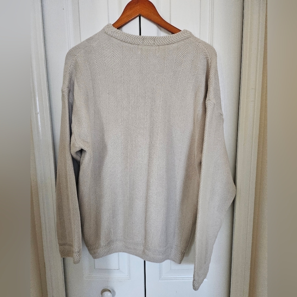 Chaps Ralph Lauren Men's Beige Crewneck Knit Cotton Preppy Casual Sweater Sz M. - Picture 11 of 16